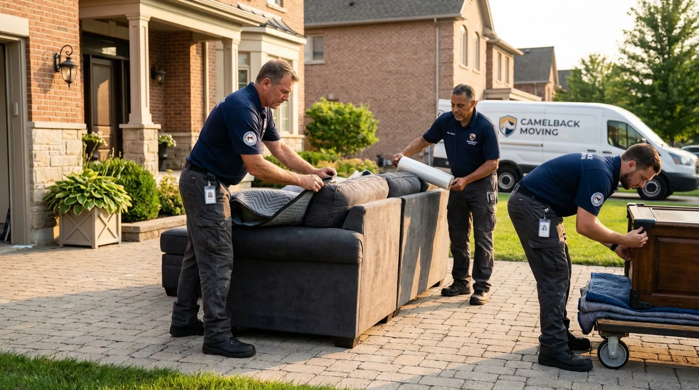 Large estate moving crew wrapping furniture in Firebaugh, CA